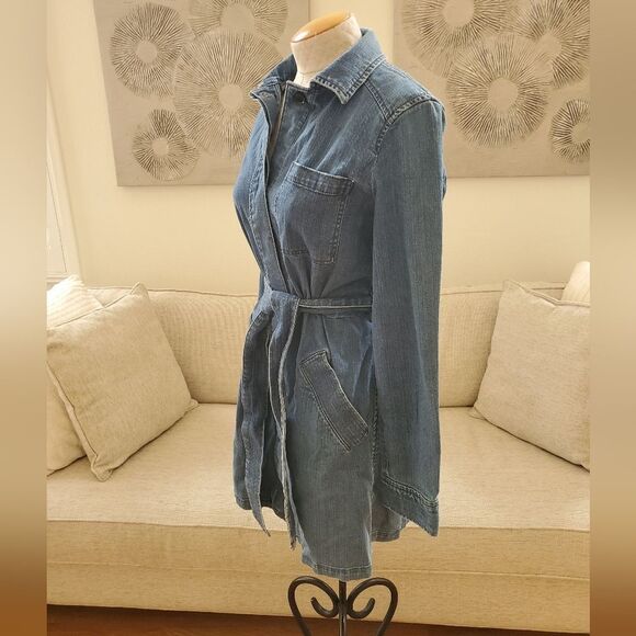 Banana Republic Denim Waist Tie Button Up Dress sz Med - Picture 5 of 11